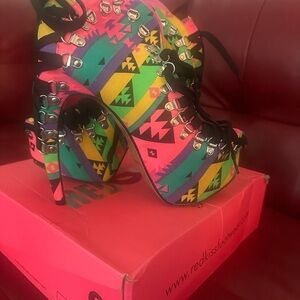 Red Kiss Vibrant Multicolor Lace-Up Heels